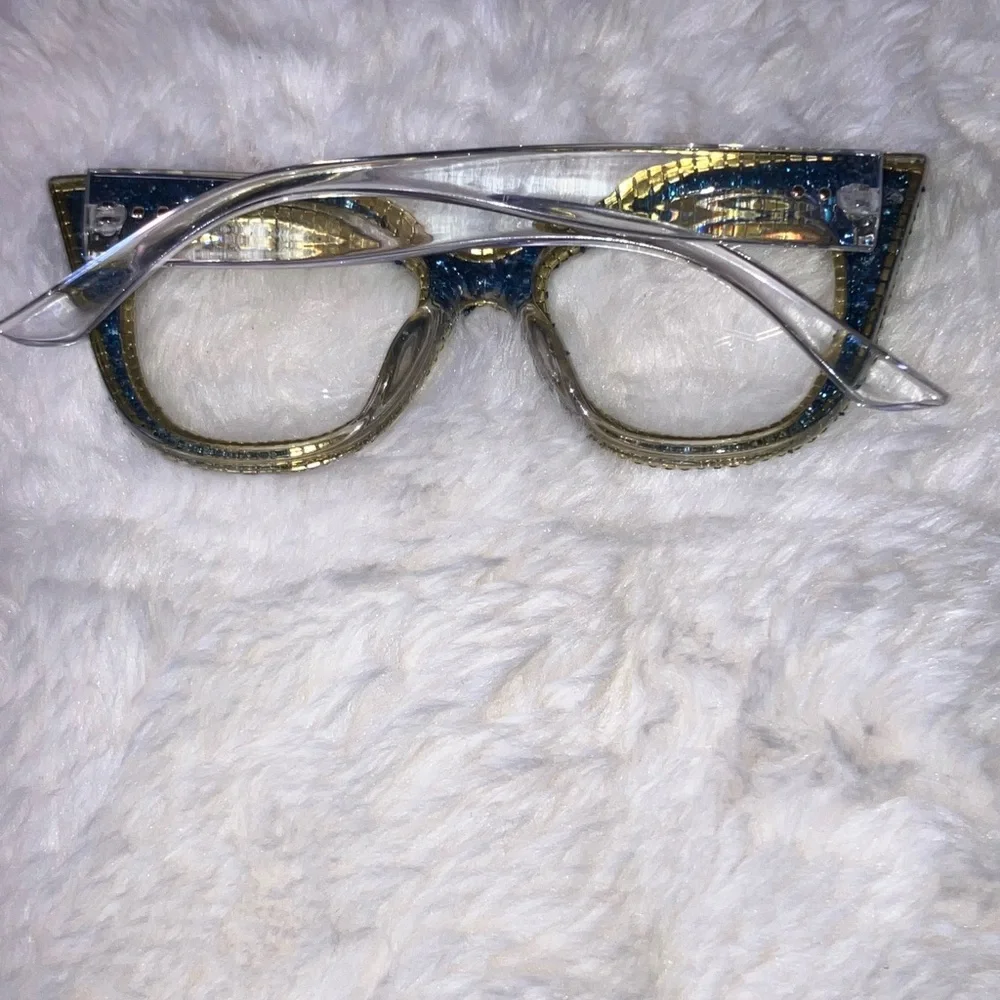 SHEIN Blue Glitter Clear Eye Glass Frame